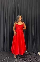 Degaje Yaka Detaylı Saten Midi Elbise