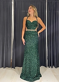 Askılı Sırt Dekolteli Payet Balık Elbise