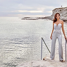 Straplez Kemer Detaylı Glam Kumaş Tulum