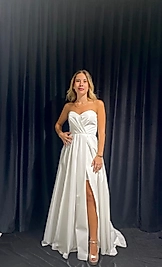 Straplez İçi Mini Uzun Tafta Elbise