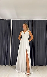 Kalın Askı Detaylı Sırtı Bağcıklı Şifon Elbise