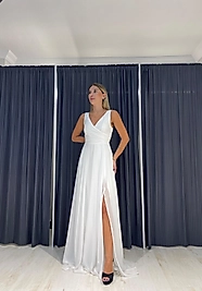 V Yaka Şifon Elbise