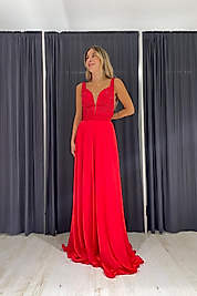 Üstü İşlemeli Altı Şifon Abiye