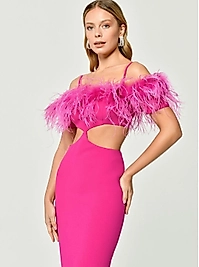 Düşük Otrişli Omuz Beli Pencere Detaylı Uzun Elbise